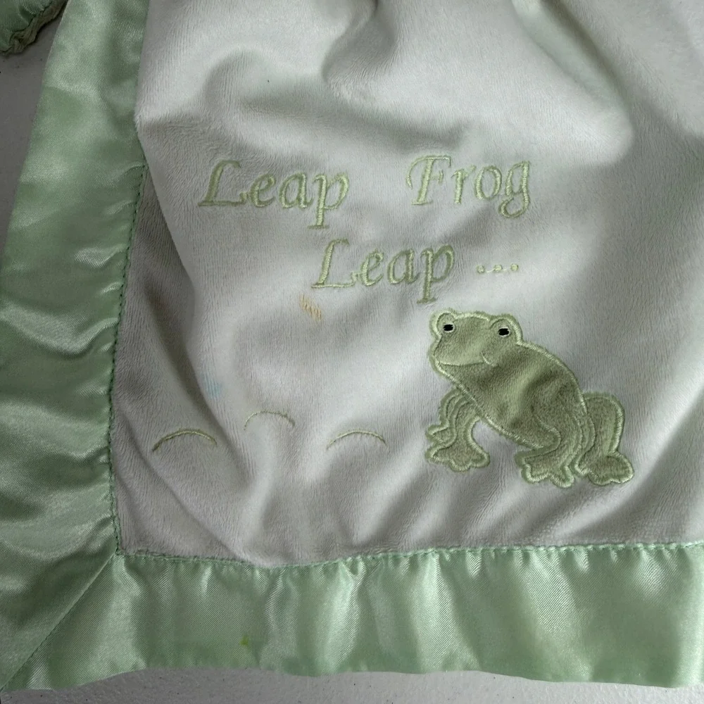 Bearington Baby OS Frog Lovey Security Blanket Leap Frog Leap Satin Trim Green